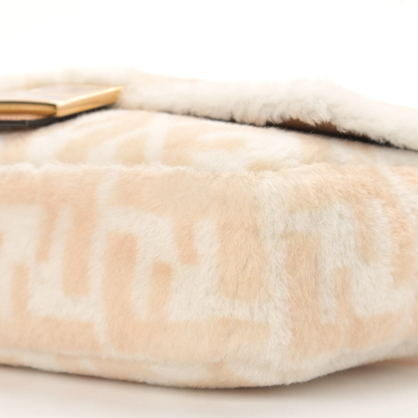 Shearling Vitello Dolce Macro FF 1974 Baguette White Ice Cuoio Miele Scuro