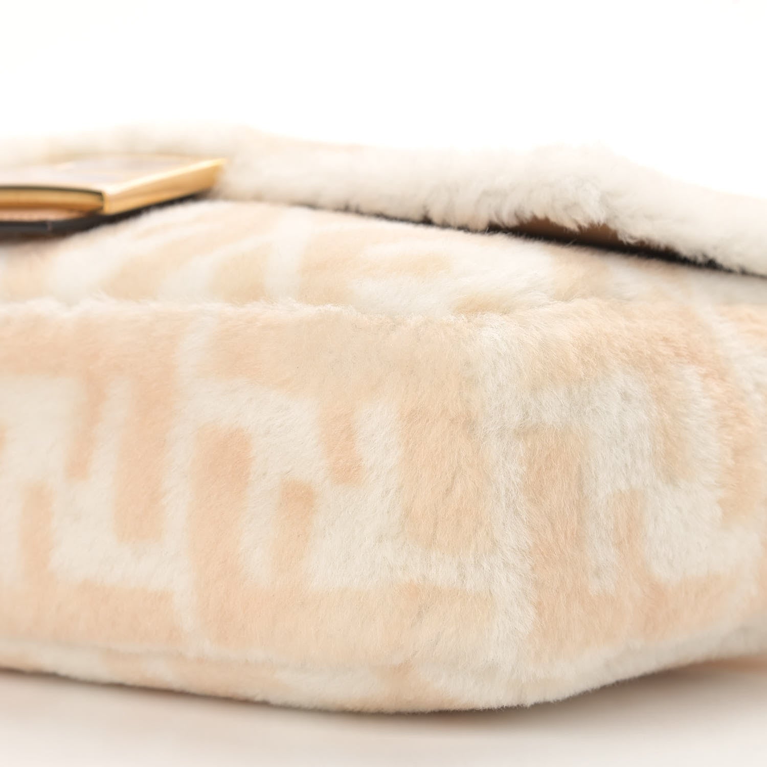 Fendi Shearling Vitello Dolce Macro FF 1974 Baguette White Ice Cuoio Miele Scuro 10 of 10