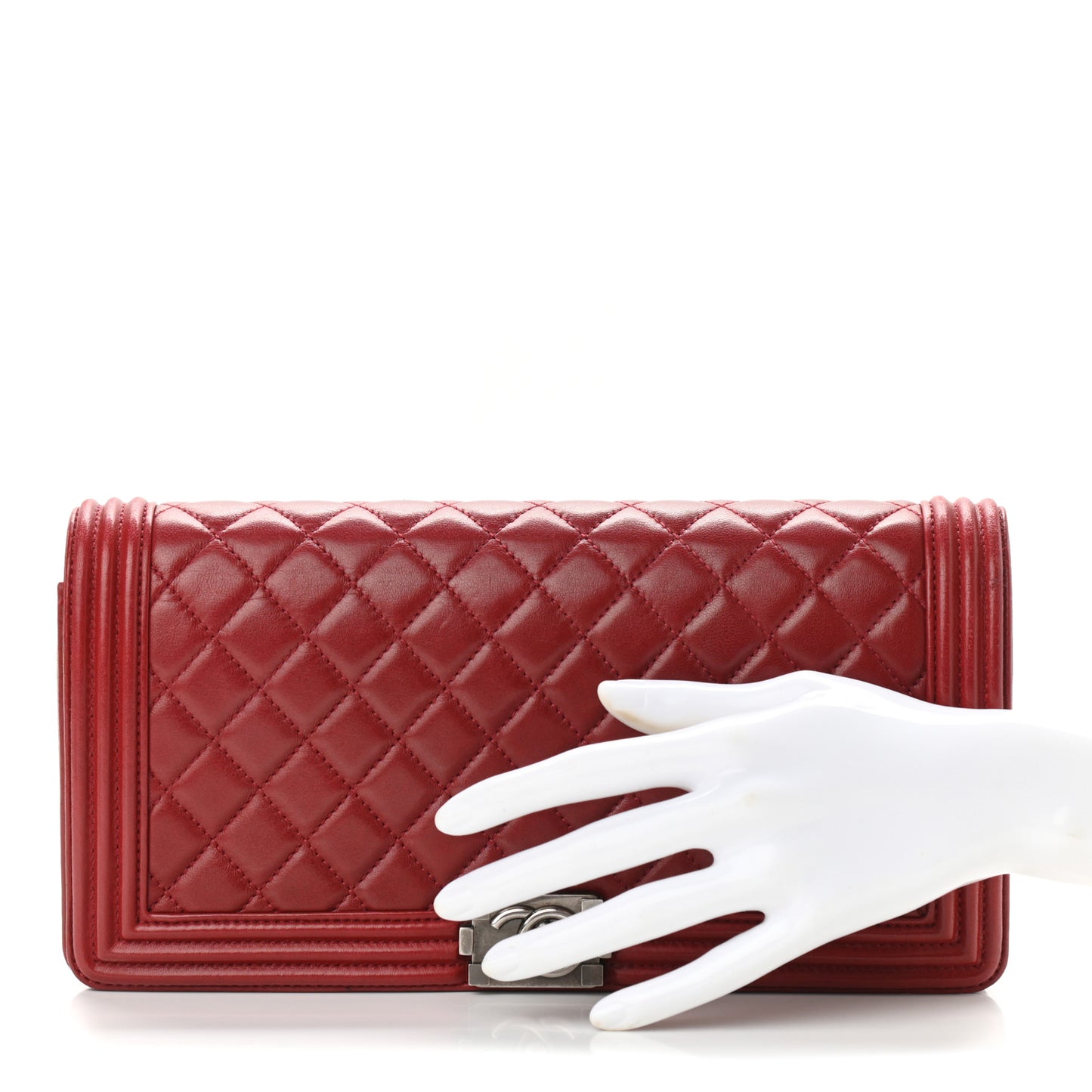 Lambskin Quilted Boy Flap Clutch Red