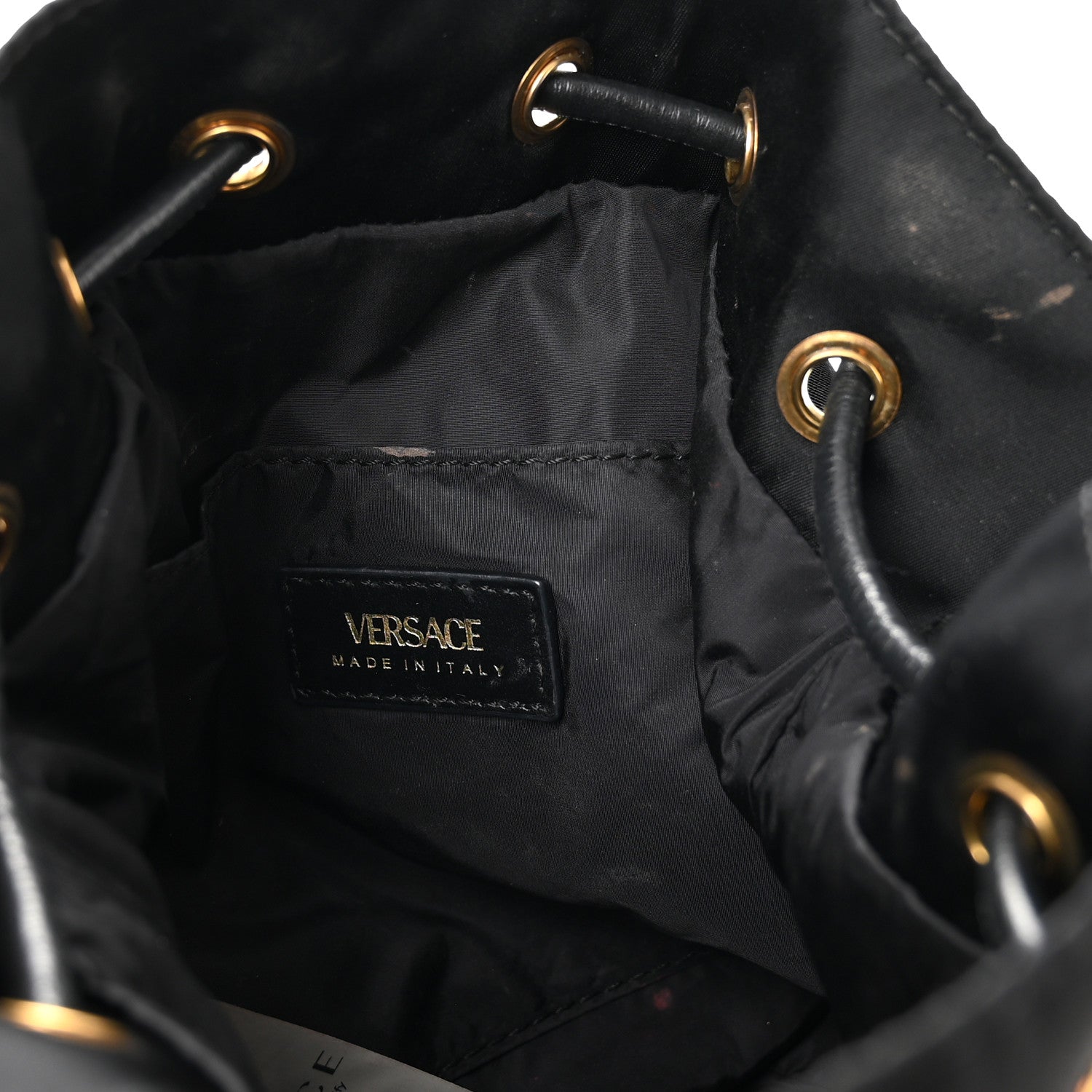 Versace Nylon Medusa Drawstring Bucket Bag Black 10 of 17