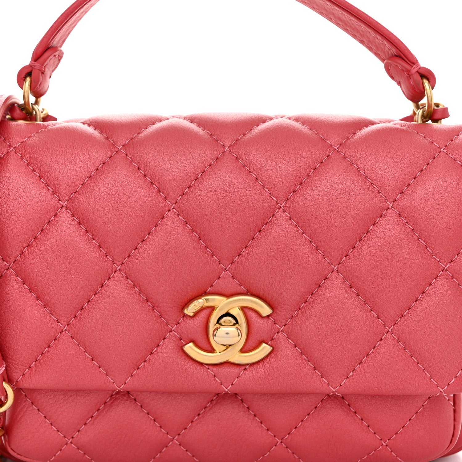 Chanel Metallic Calfskin Quilted Top Handle Flap Dark Pink 8 of 11