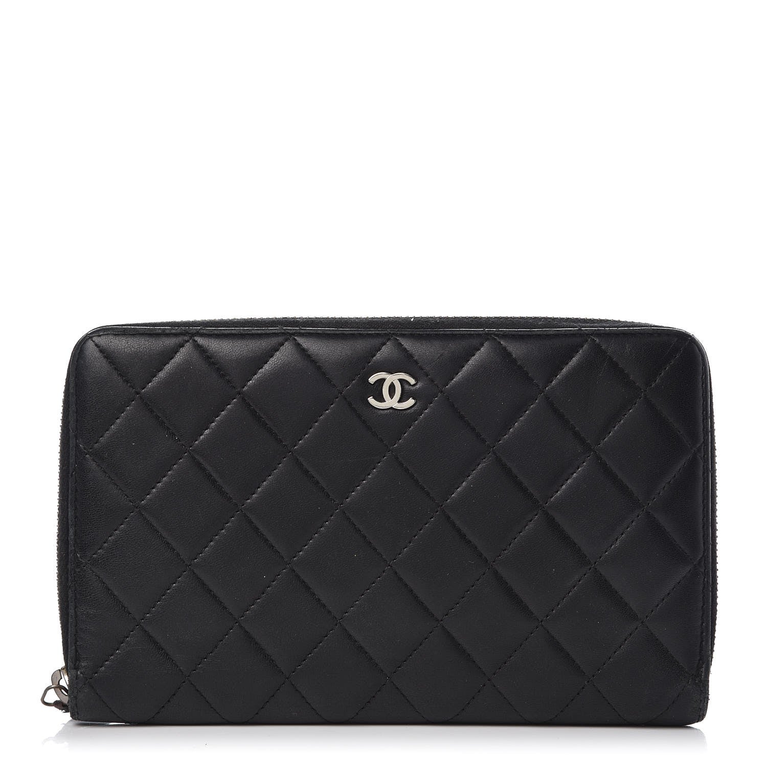 Chanel Lambskin Quilted Large Zip Around Organizer Wallet Black 1 of 14