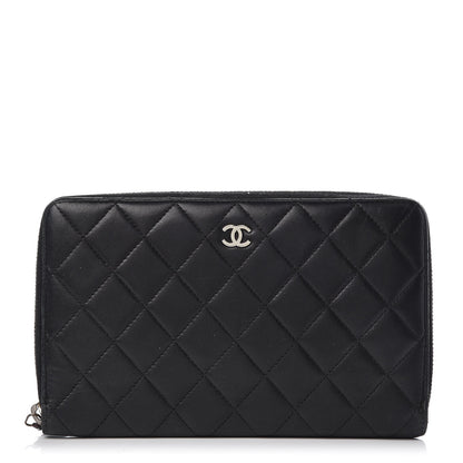 Chanel Lambskin Quilted Large Zip Around Organizer Wallet Black 1 of 14