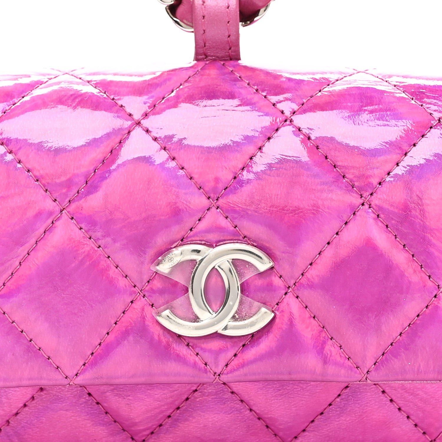 Chanel Iridescent Mirror Goatskin Hook Card Holder Fuchsia 1872716