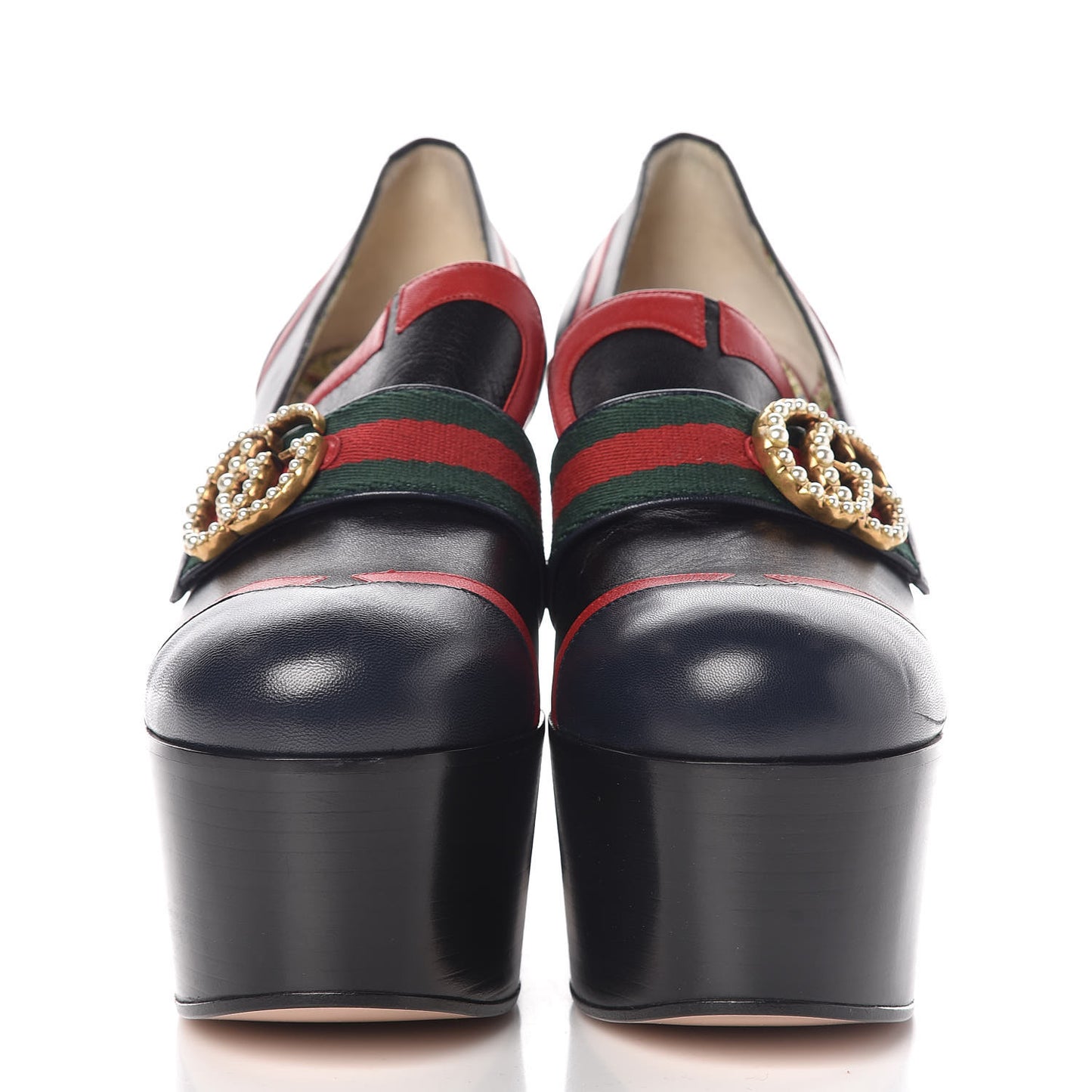 Malaga Kid Web Pearly GG Platform Loafer Pumps 40 Black Hibiscus Red Mystic White Blue