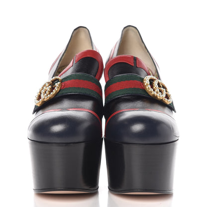 Gucci Malaga Kid Web Pearly GG Platform Loafer Pumps 40 Black Hibiscus Red Mystic White Blue 2 of 8