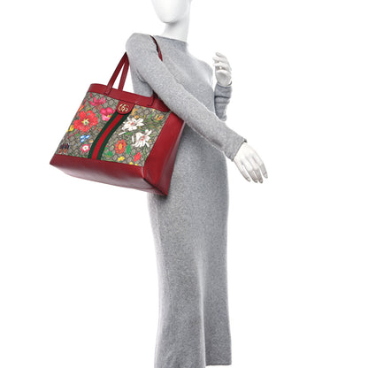 Gucci GG Supreme Monogram Flora Web Large Ophidia Tote Red 2 of 15