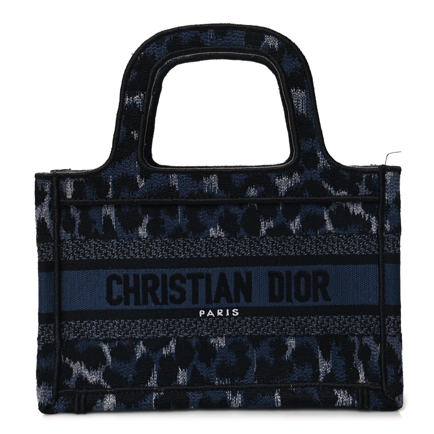 Canvas Mizza Embroidered Mini Leopard Book Tote Blue