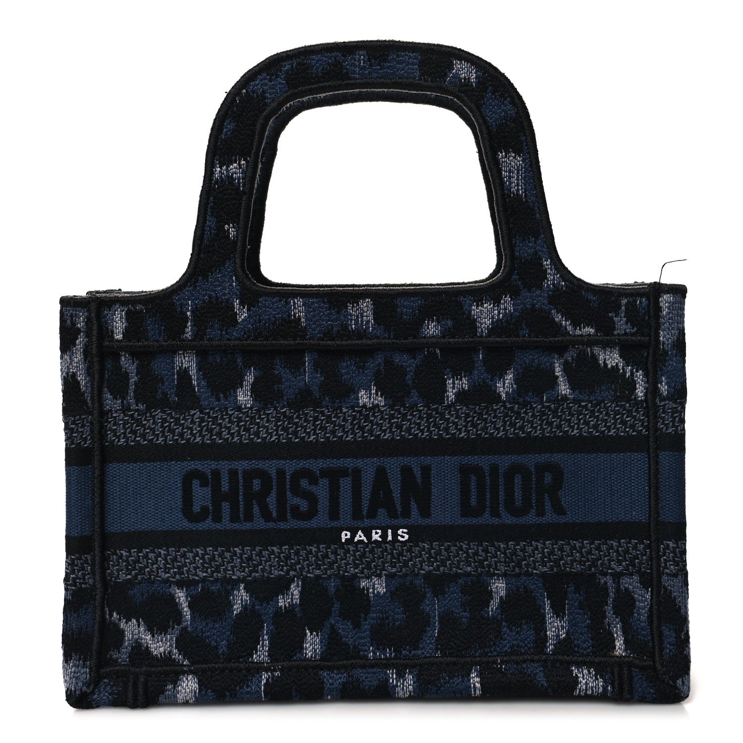 Christian Dior Canvas Mizza Embroidered Mini Leopard Book Tote Blue 1 of 10