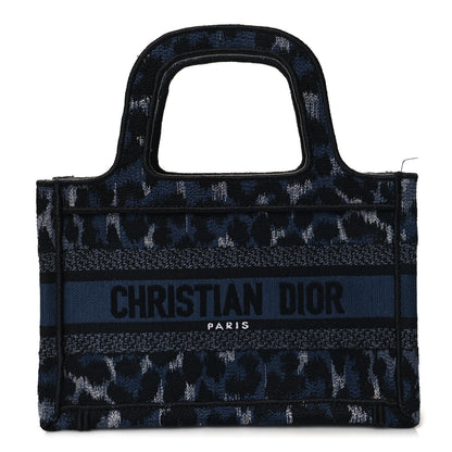 Christian Dior Canvas Mizza Embroidered Mini Leopard Book Tote Blue 1 of 10