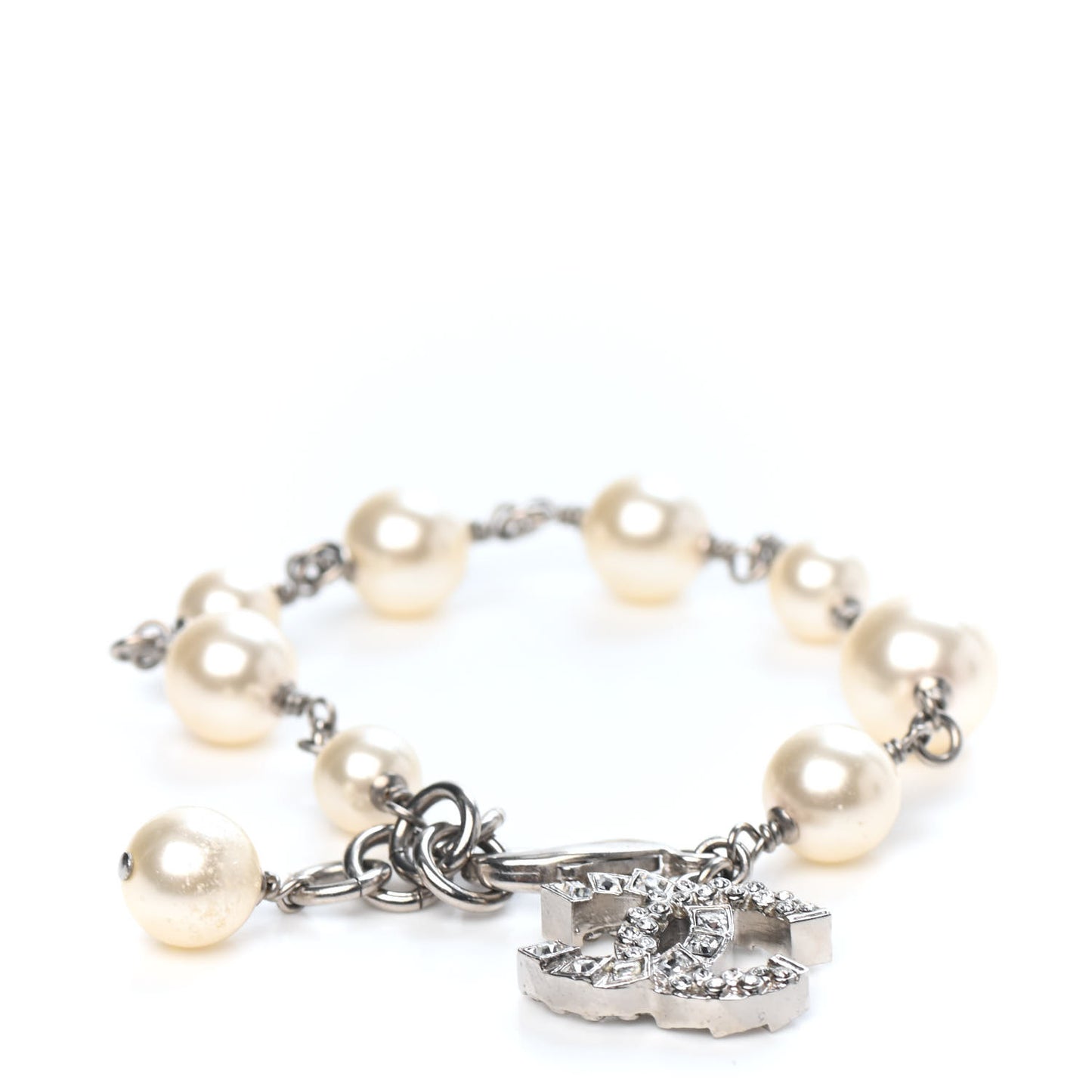 Baguette Crystal Pearl CC Bracelet Silver
