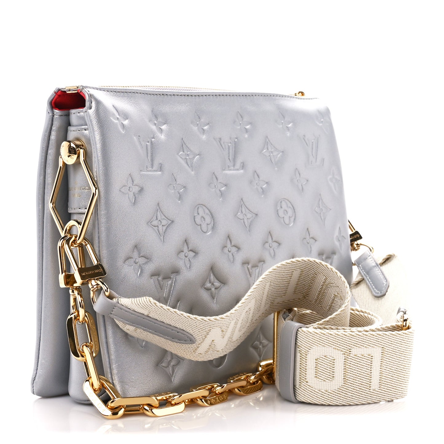 Metallic Lambskin Embossed Monogram Coussin PM Silver
