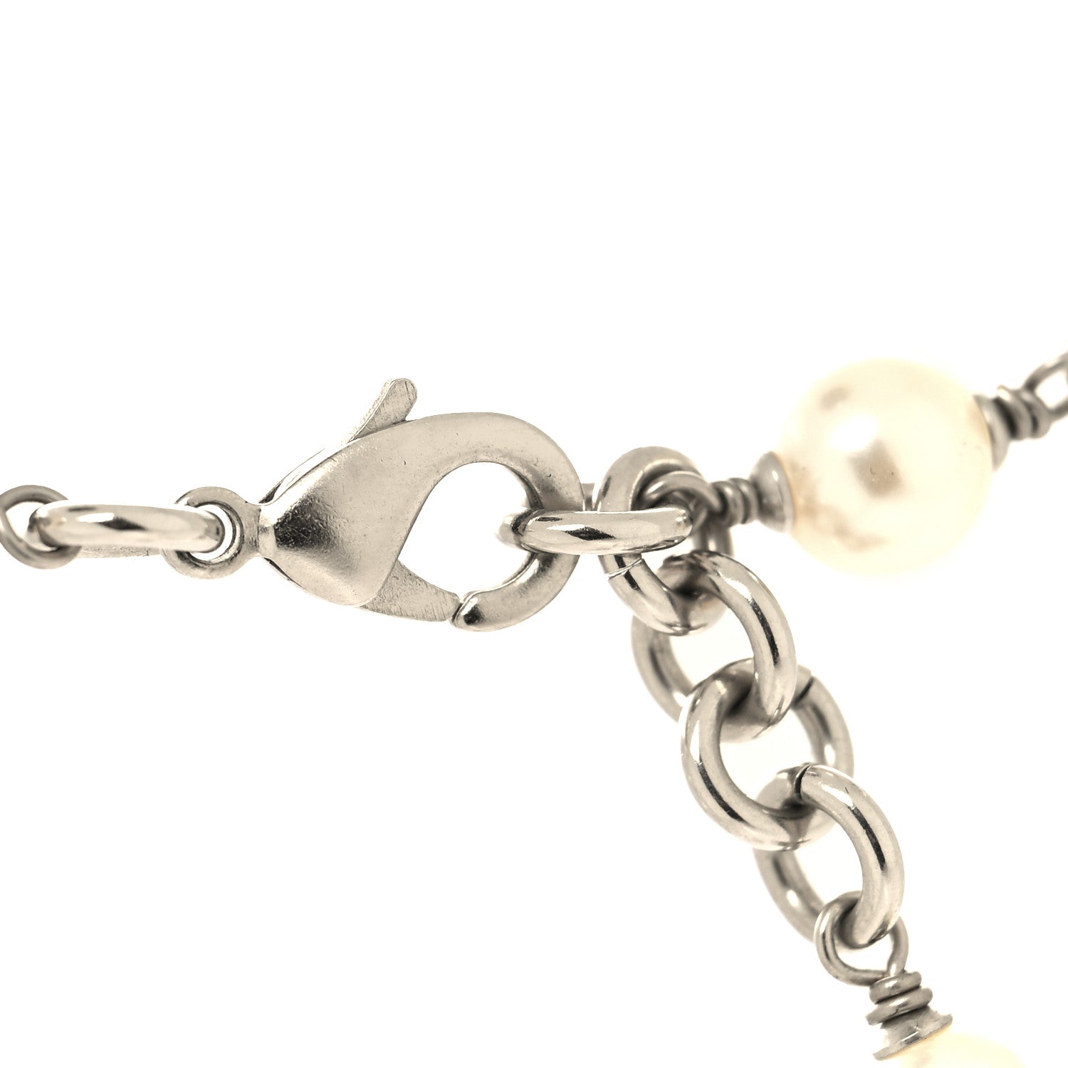 Chanel Crystal Pearl CC Long Necklace Silver 4 of 5