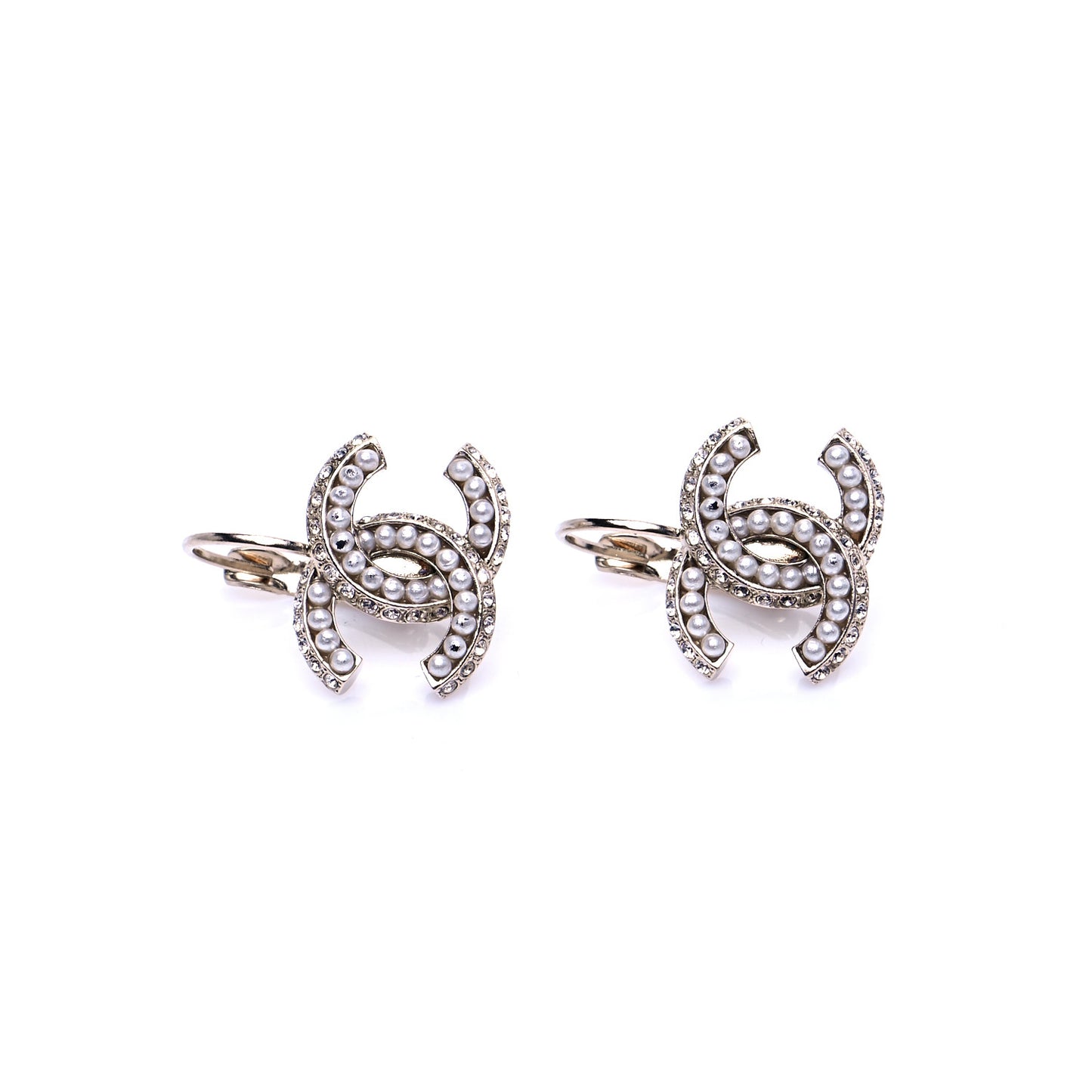 Crystal Pearl CC Dangle Earrings Gold