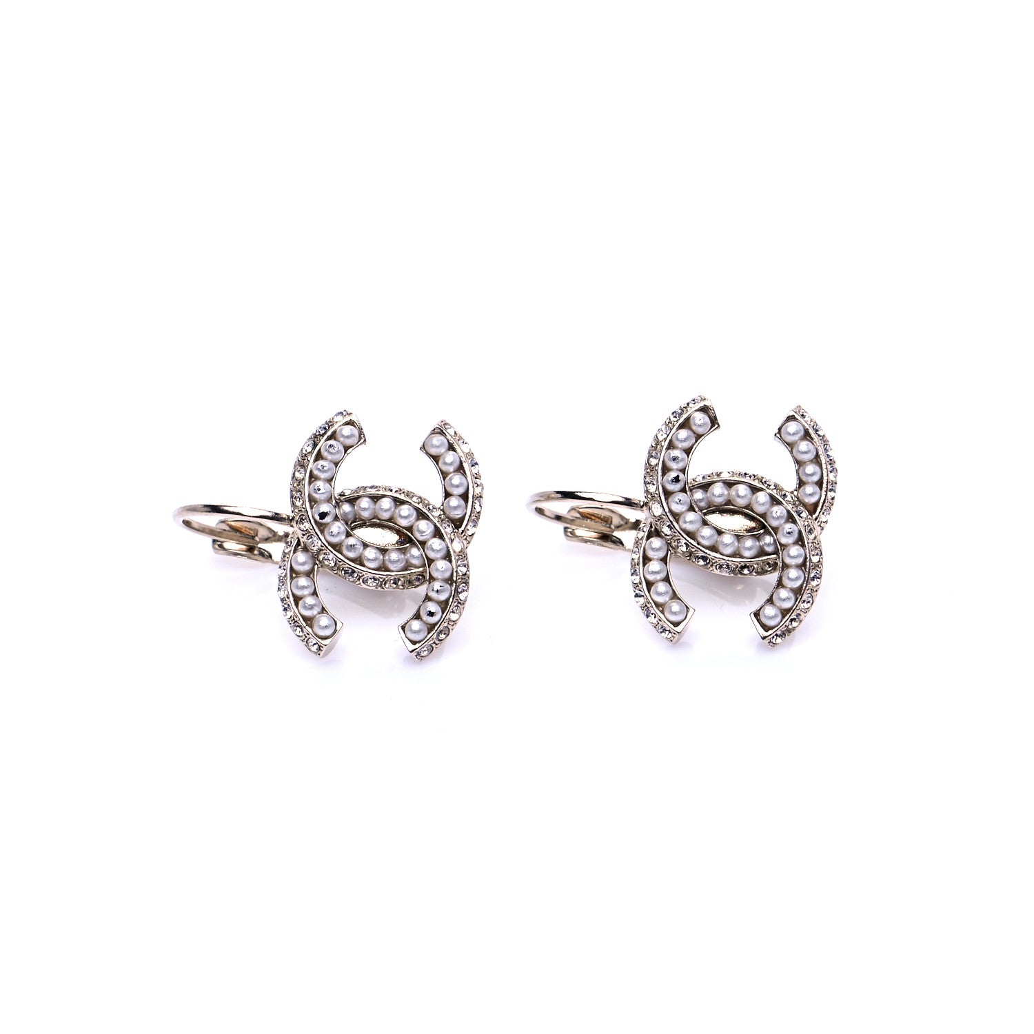 Chanel Crystal Pearl CC Dangle Earrings Gold 4 of 6