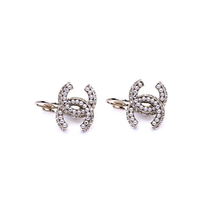 Chanel Crystal Pearl CC Dangle Earrings Gold 4 of 6