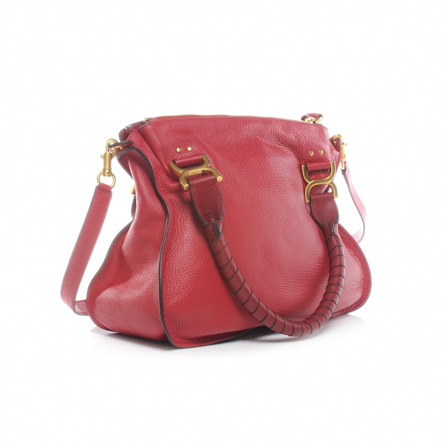 Calfskin Small Marcie Satchel Peony Red