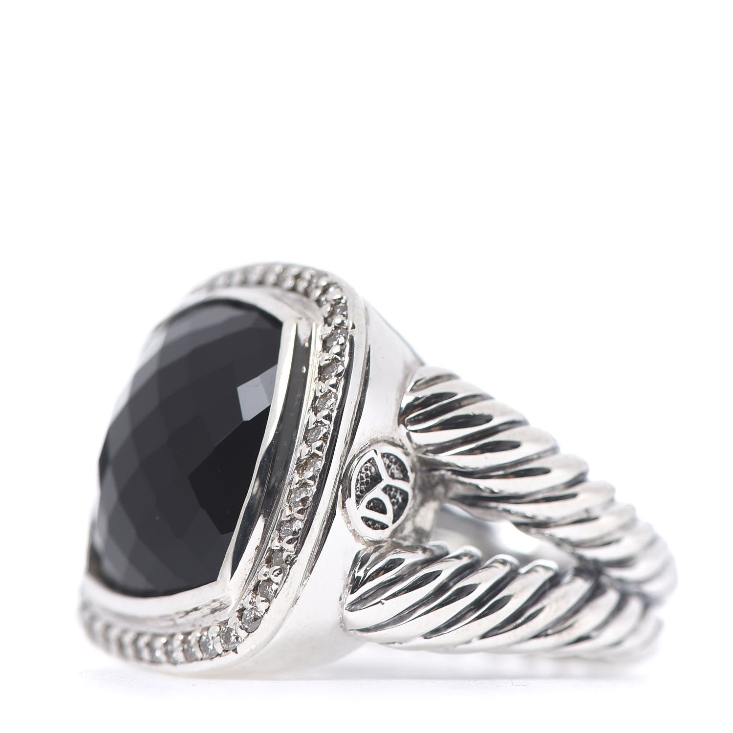 David Yurman Sterling Silver Diamond Black Onyx 14mm Albion Ring 54 7 3 of 5