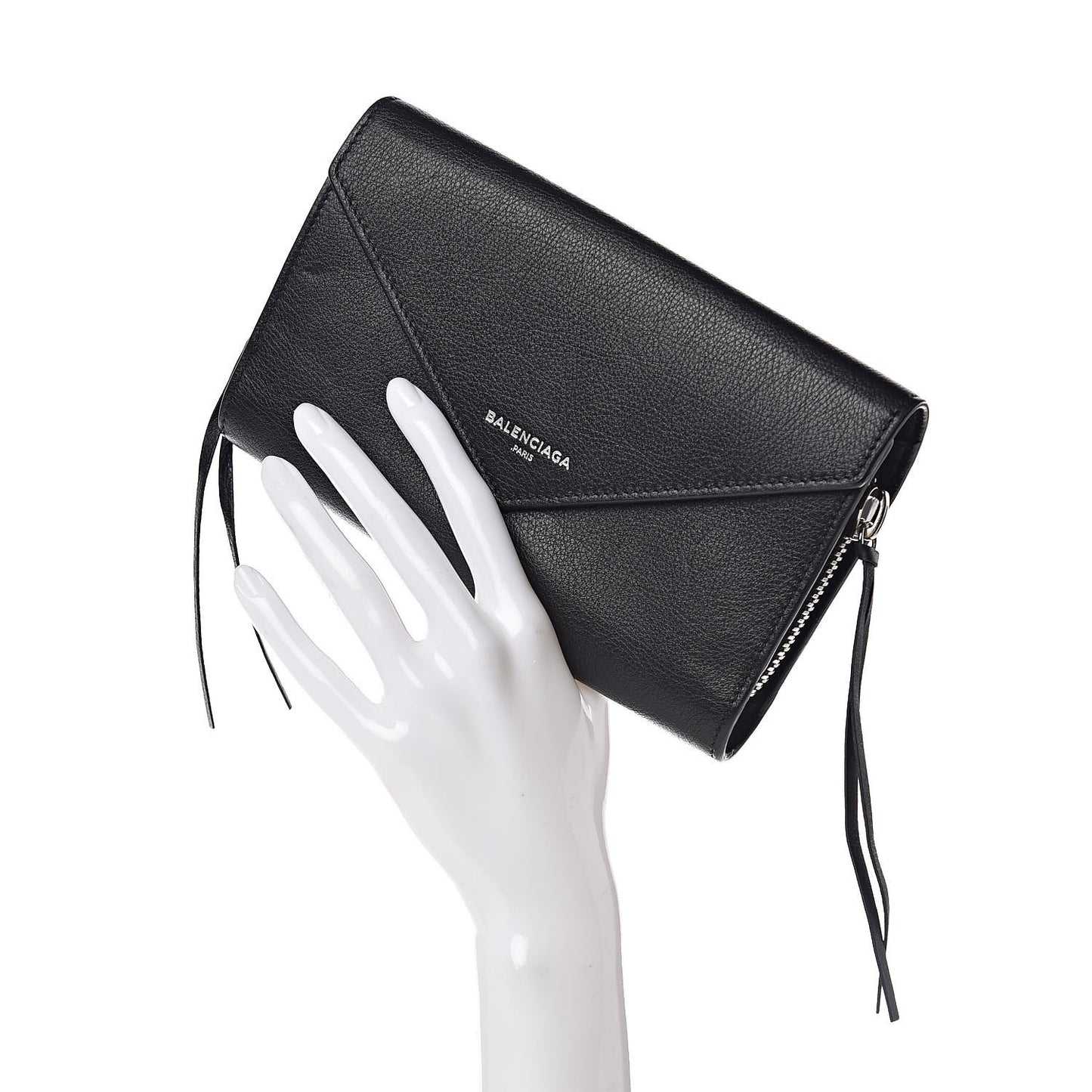 Calfskin Papier Money Zip Around Wallet Black