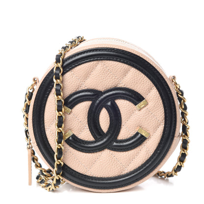 Chanel Caviar Quilted Round Filigree Crossbody Beige Black 1 of 10