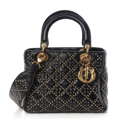 Christian Dior Lambskin Studded Cannage Medium Lady Dior Black 1 of 8