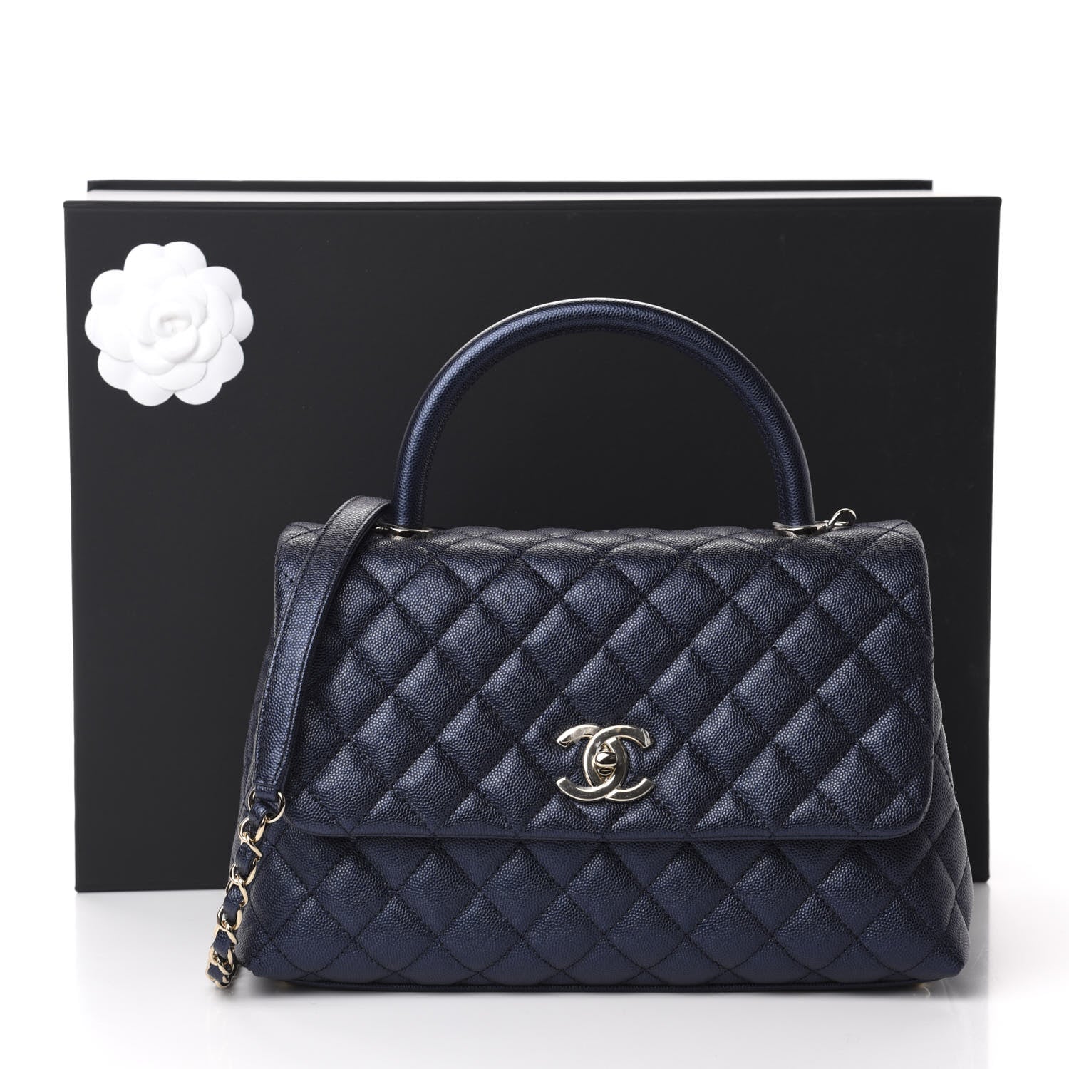 Chanel Iridescent Caviar Quilted Small Coco Handle Flap Dark Blue 11 of 11