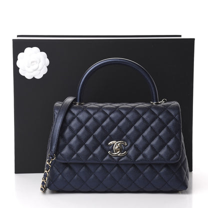 Chanel Iridescent Caviar Quilted Small Coco Handle Flap Dark Blue 11 of 11