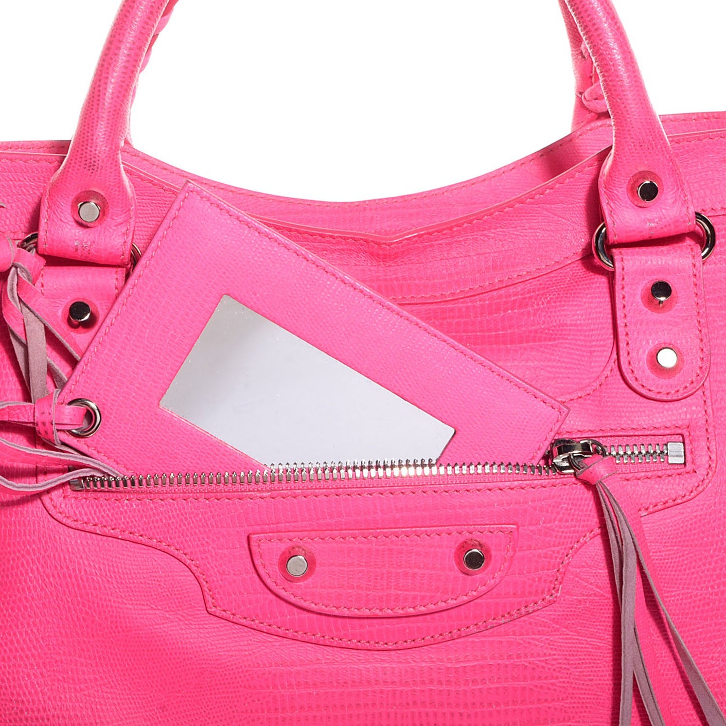 Calfskin Lizard Embossed Classic Silver Hardware City Rose Fluo