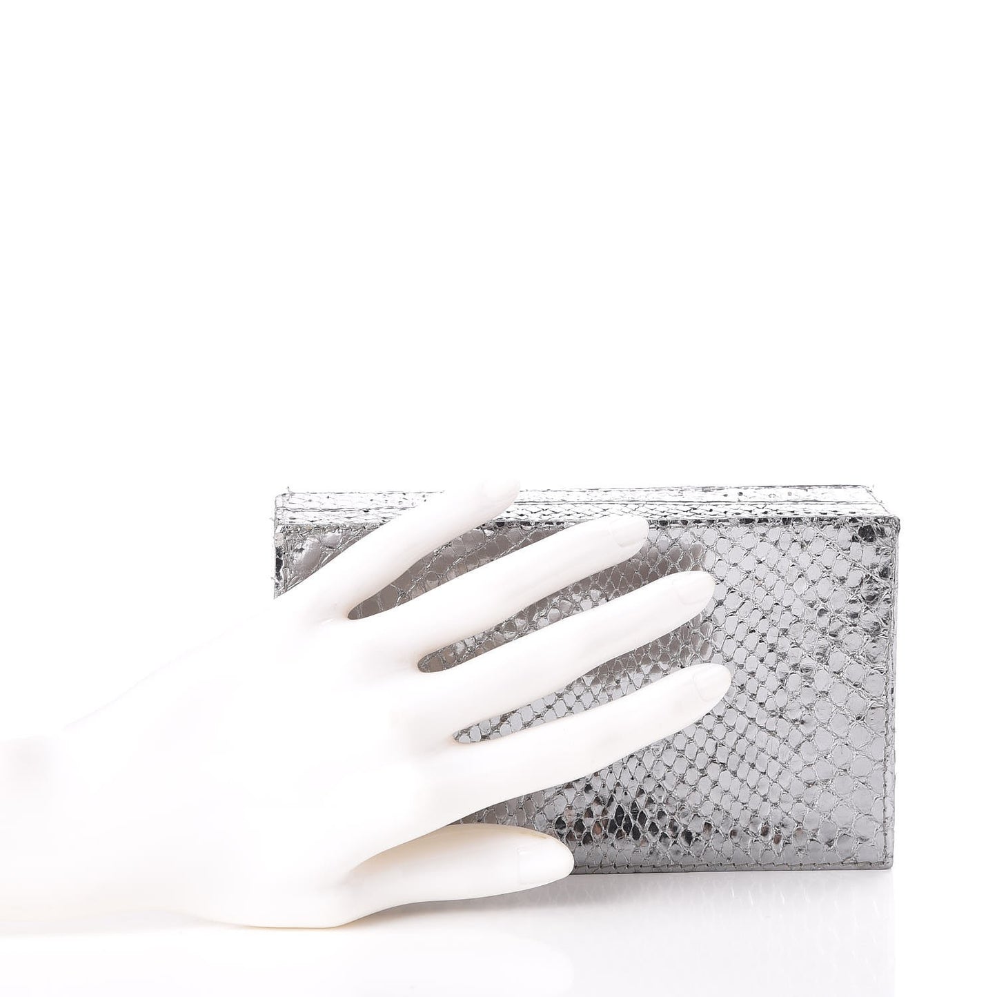 Metallic Python Box Clutch Silver