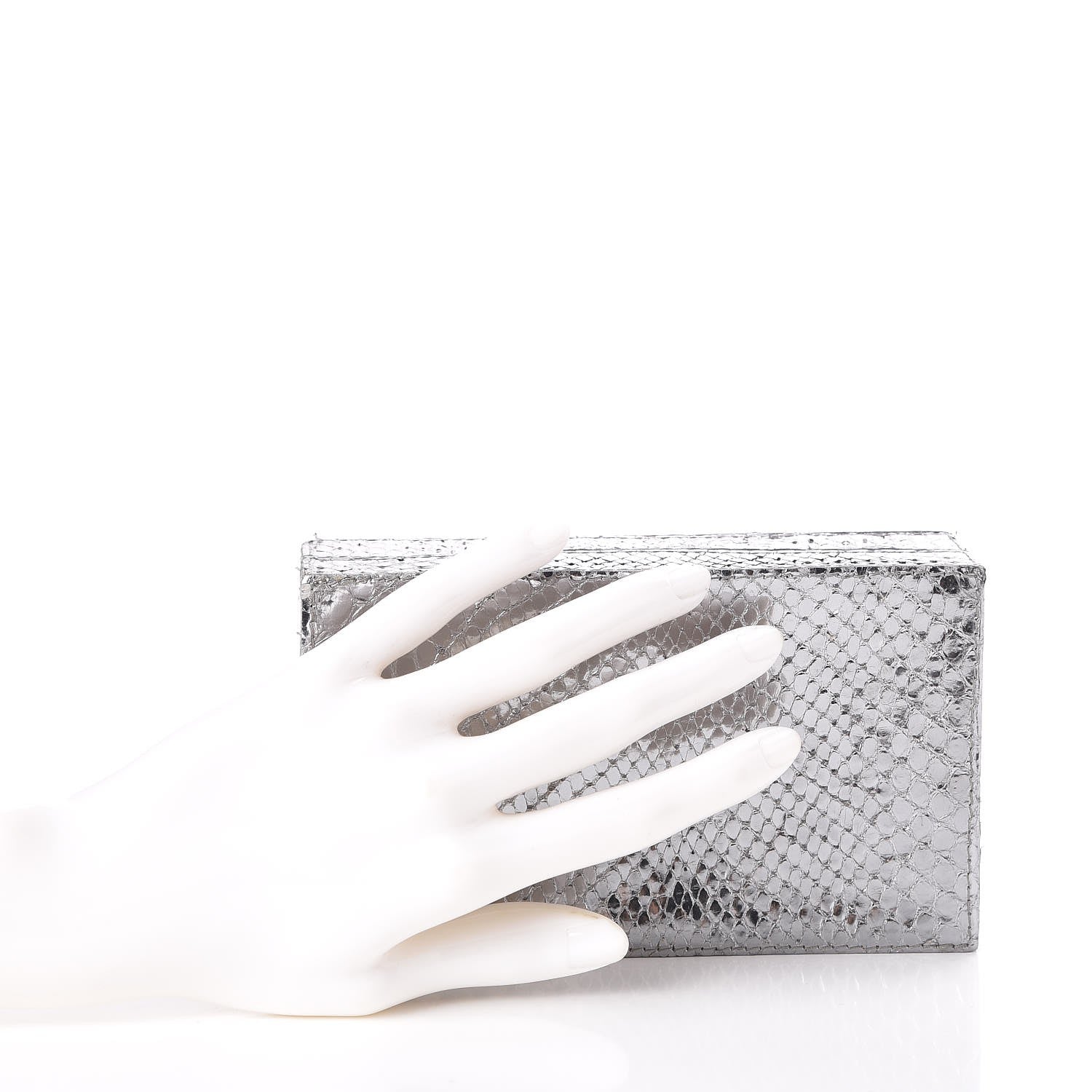 Nancy Gonzalez Metallic Python Box Clutch Silver 2 of 5