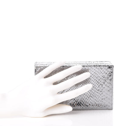 Nancy Gonzalez Metallic Python Box Clutch Silver 2 of 5