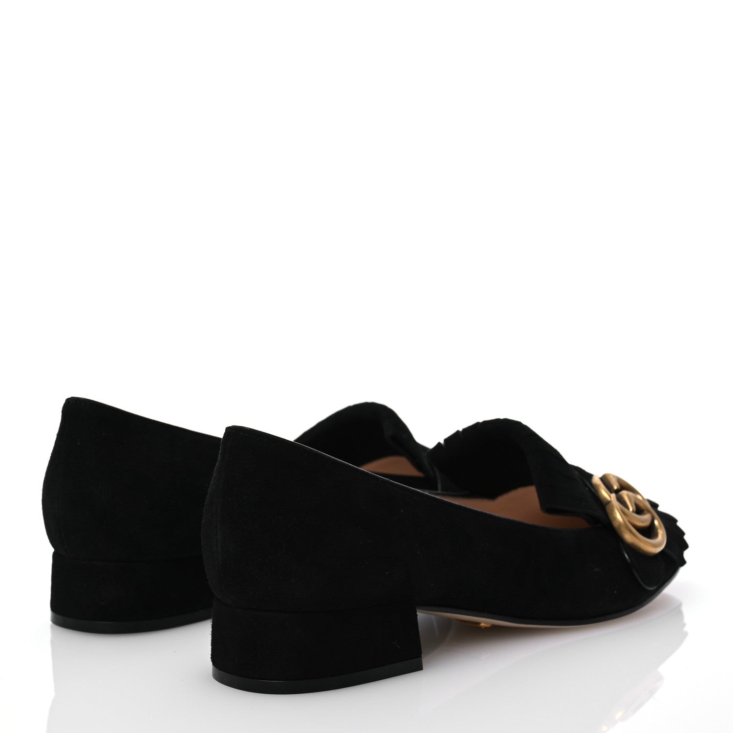 Gucci Kid Scamosciato GG Marmont Fringe 25mm Loafer Pumps 37.5 Black 4 of 13