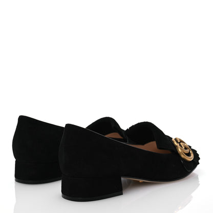 Gucci Kid Scamosciato GG Marmont Fringe 25mm Loafer Pumps 37.5 Black 4 of 13