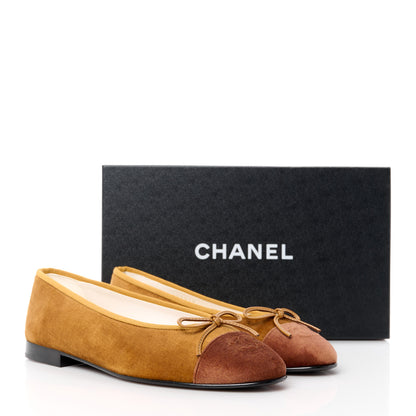 Chanel Velvet Cap Toe CC Ballerina Flats 39 Brown Light Brown 9 of 9
