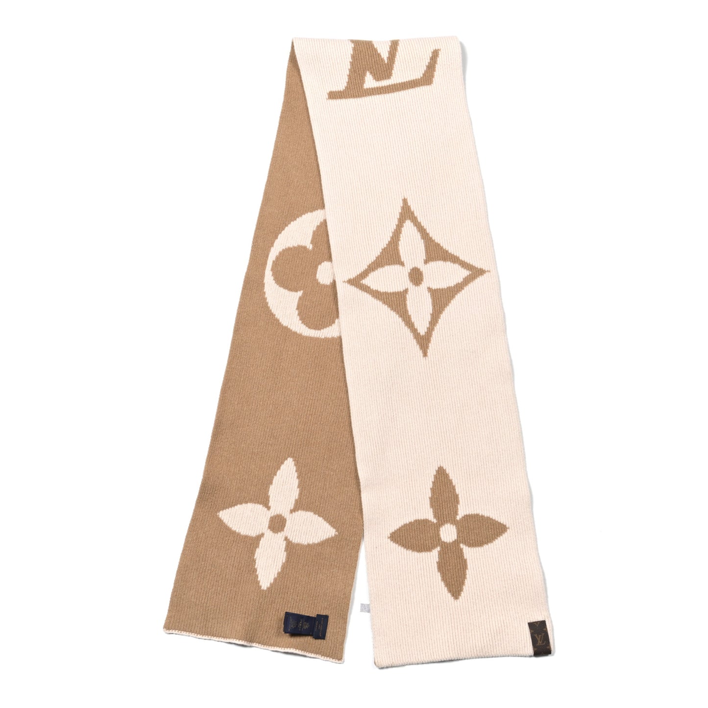 Wool Maille Knit Flight Mode LV Medallion Scarf Camel Rose