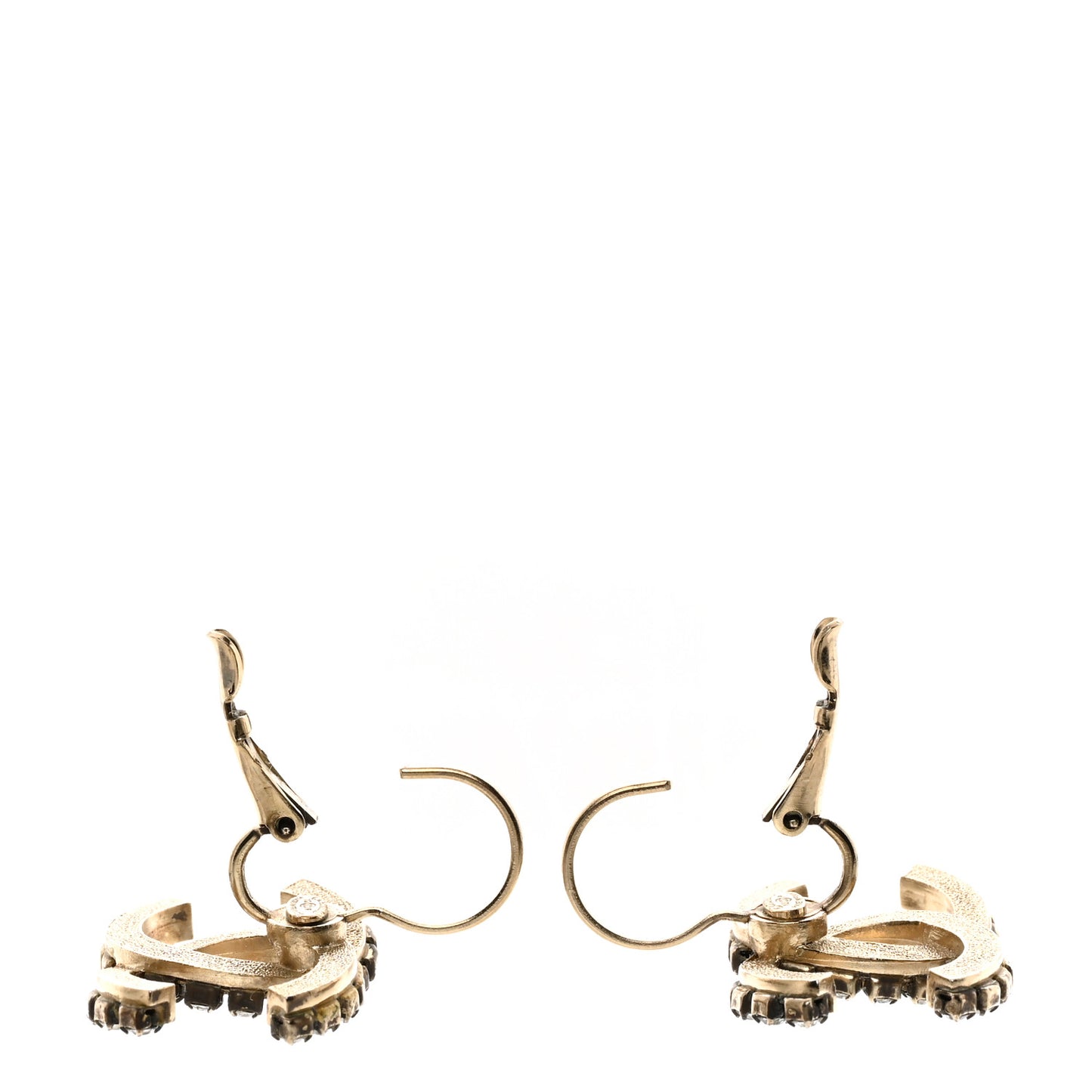 Metal Crystal Studded CC Hoop Drop Earrings Gold