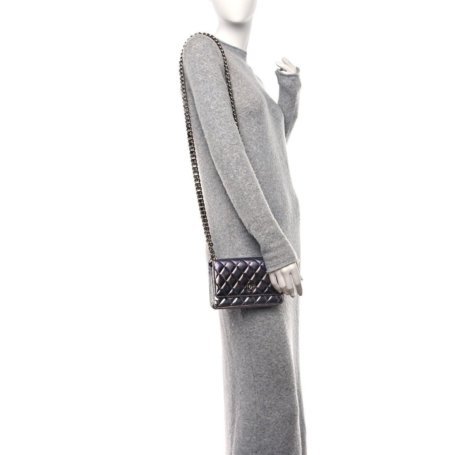 Chanel Gradient Metallic Lambskin Quilted Like A Wallet Wallet On Chain WOC Silvery Black 2 of 11