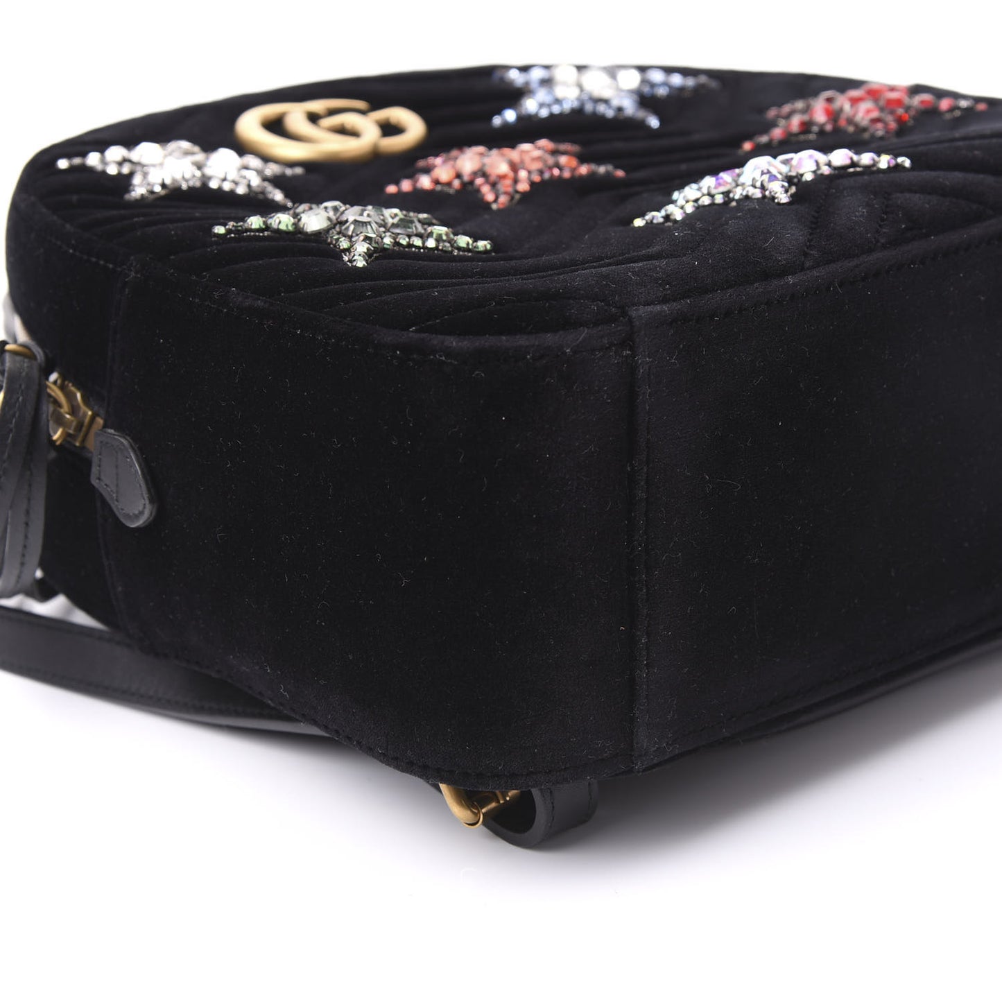 Velvet Matelasse Crystal Star Embroidered GG Marmont Dome Backpack Black