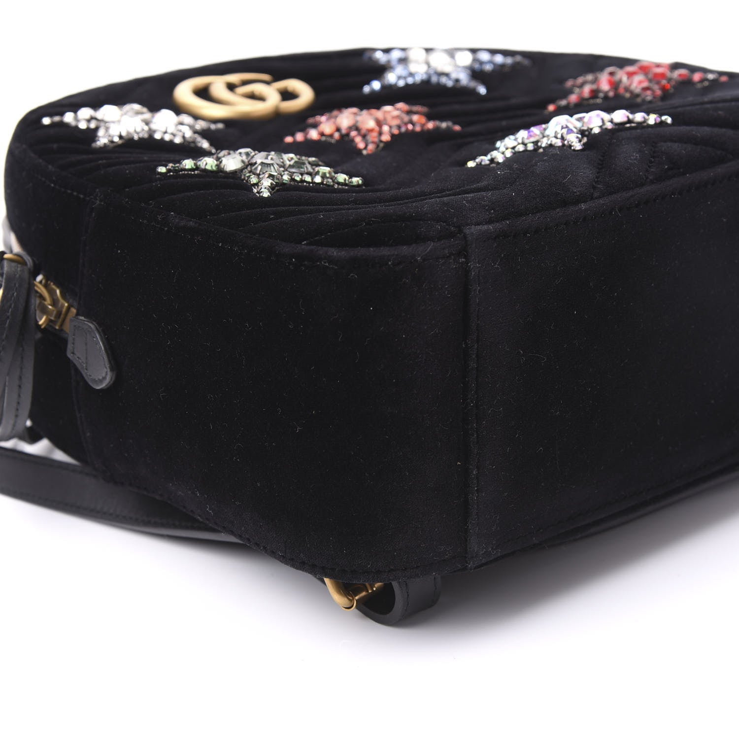 Gucci Velvet Matelasse Crystal Star Embroidered GG Marmont Dome Backpack Black 5 of 9
