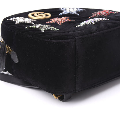 Gucci Velvet Matelasse Crystal Star Embroidered GG Marmont Dome Backpack Black 5 of 9