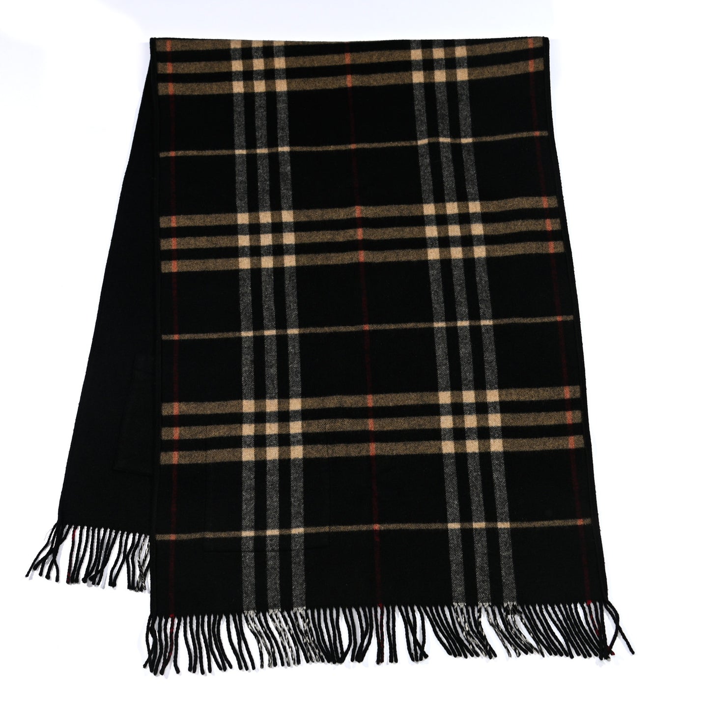 Merino Wool Cashmere Check Pocket Scarf Black