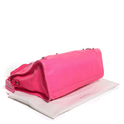 Balenciaga Calfskin Lizard Embossed Classic Silver Hardware City Rose Fluo 17 of 26