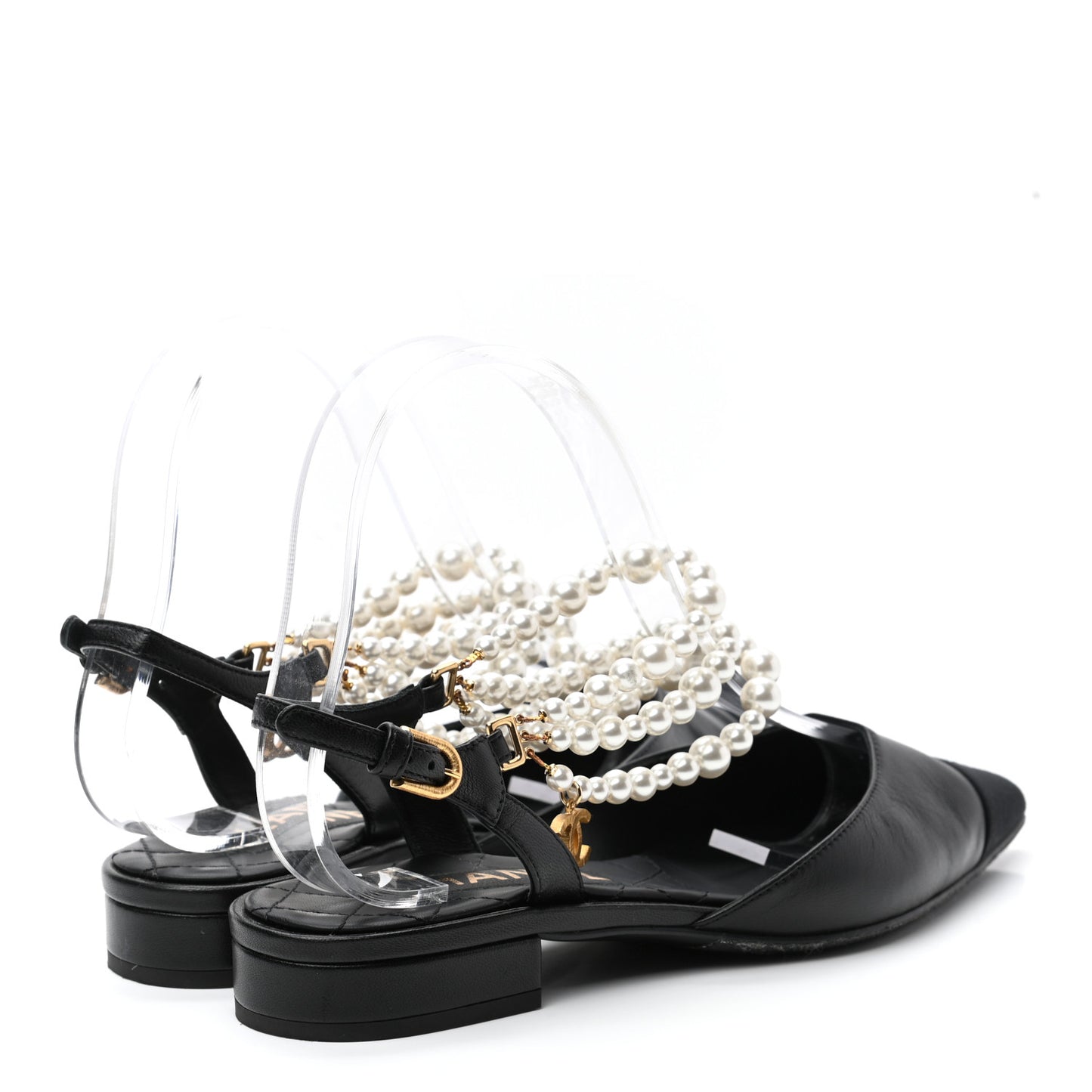 Lambskin Grosgrain Cap Toe Pearl Slingbacks 36 Black