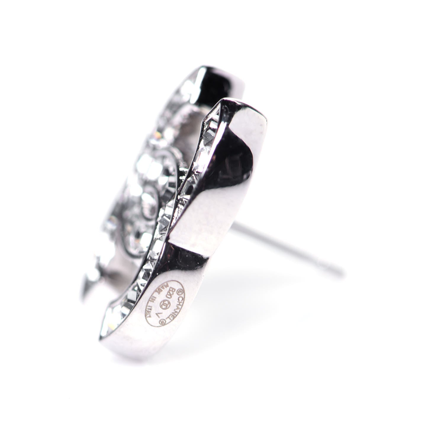 Chanel Baguette Crystal CC Earrings Silver Grey 3 of 5