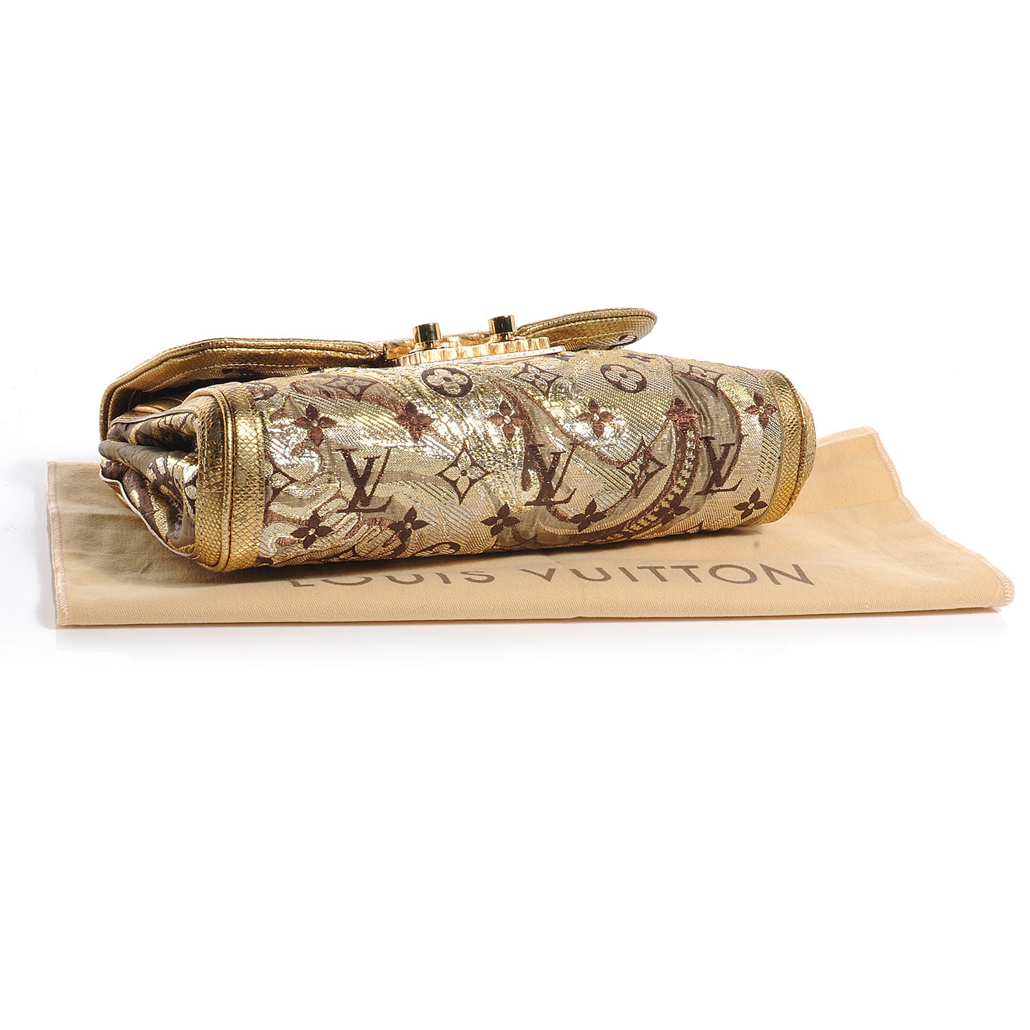 Louis Vuitton Monogram Brocade Thalie Clutch Gold 4 of 7