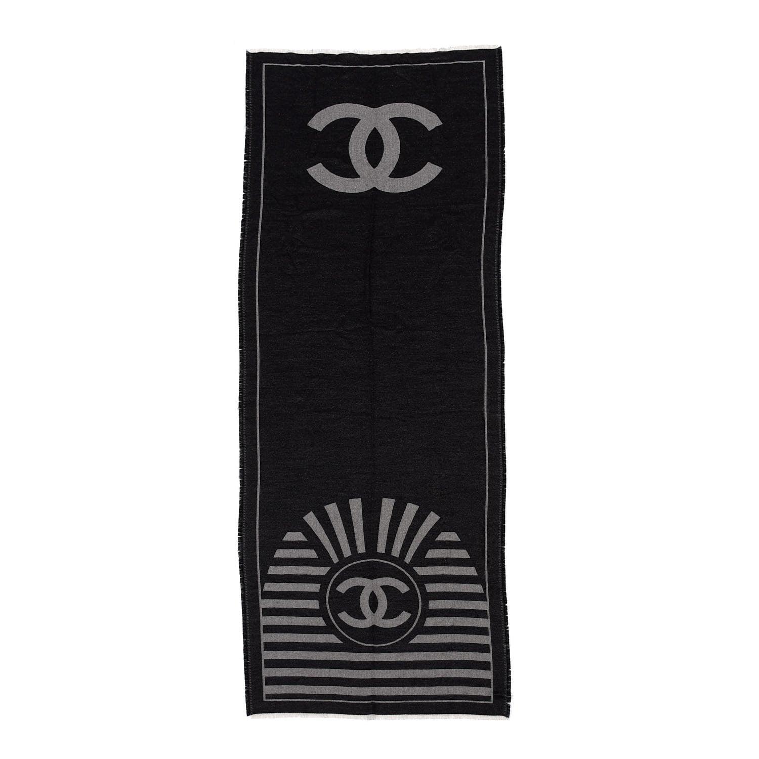 Chanel Cashmere Silk Blend CC Scarf Black Grey 2 of 3