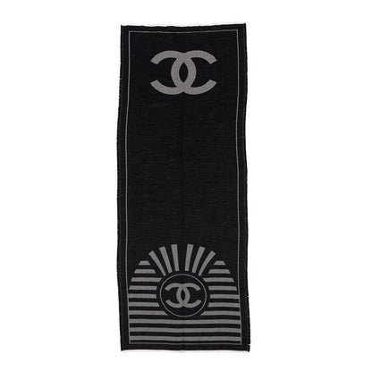 Chanel Cashmere Silk Blend CC Scarf Black Grey 2 of 3