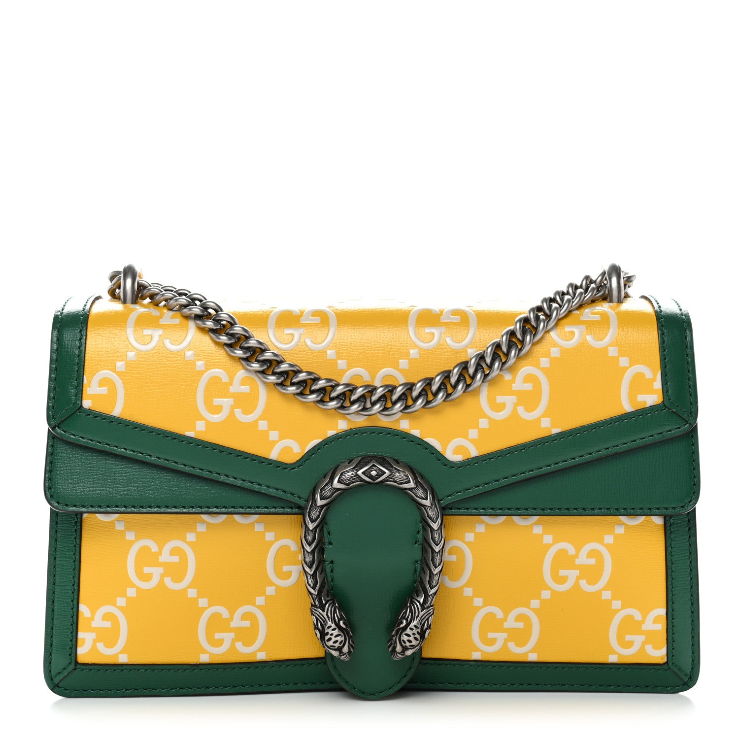 Gucci Azalea Calfskin GG Monogram Bi-Color Debossed Small Dionysus Shoulder Bag Stone Topaz Mystic White Emerald 1 of 12
