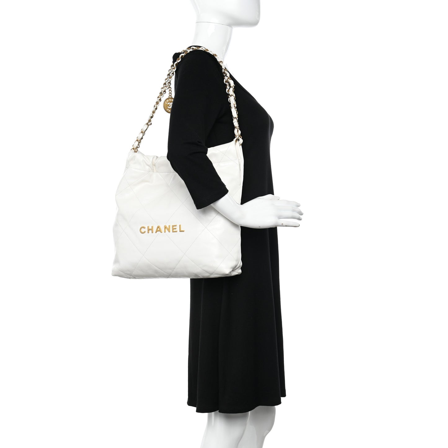 Shiny Calfskin Quilted Small Chanel 22 White