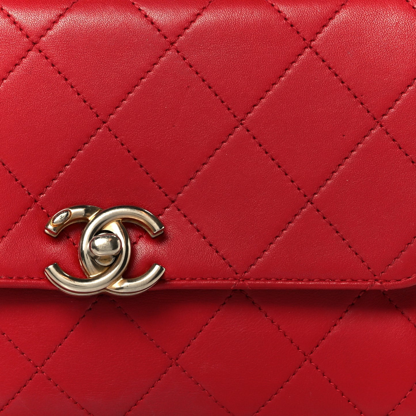 Lambskin Stitched Pearl Logo Top Handle Flap Red